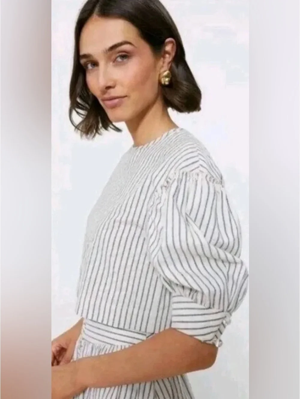 Tuckernuck Blue Linen Stripe Puff Sleeve Edie Top